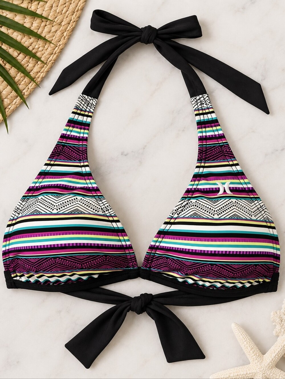 Hurley Women’s Small Striped Halter Triangle Bikini Swim Top